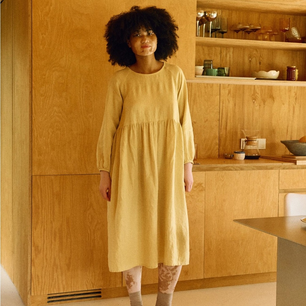 Linenfox Maxi Linen Dress Margo in Butter yellow